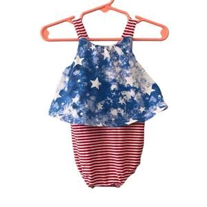 Cat and Jack Girls 3-6 month 4th of July romper Outfit